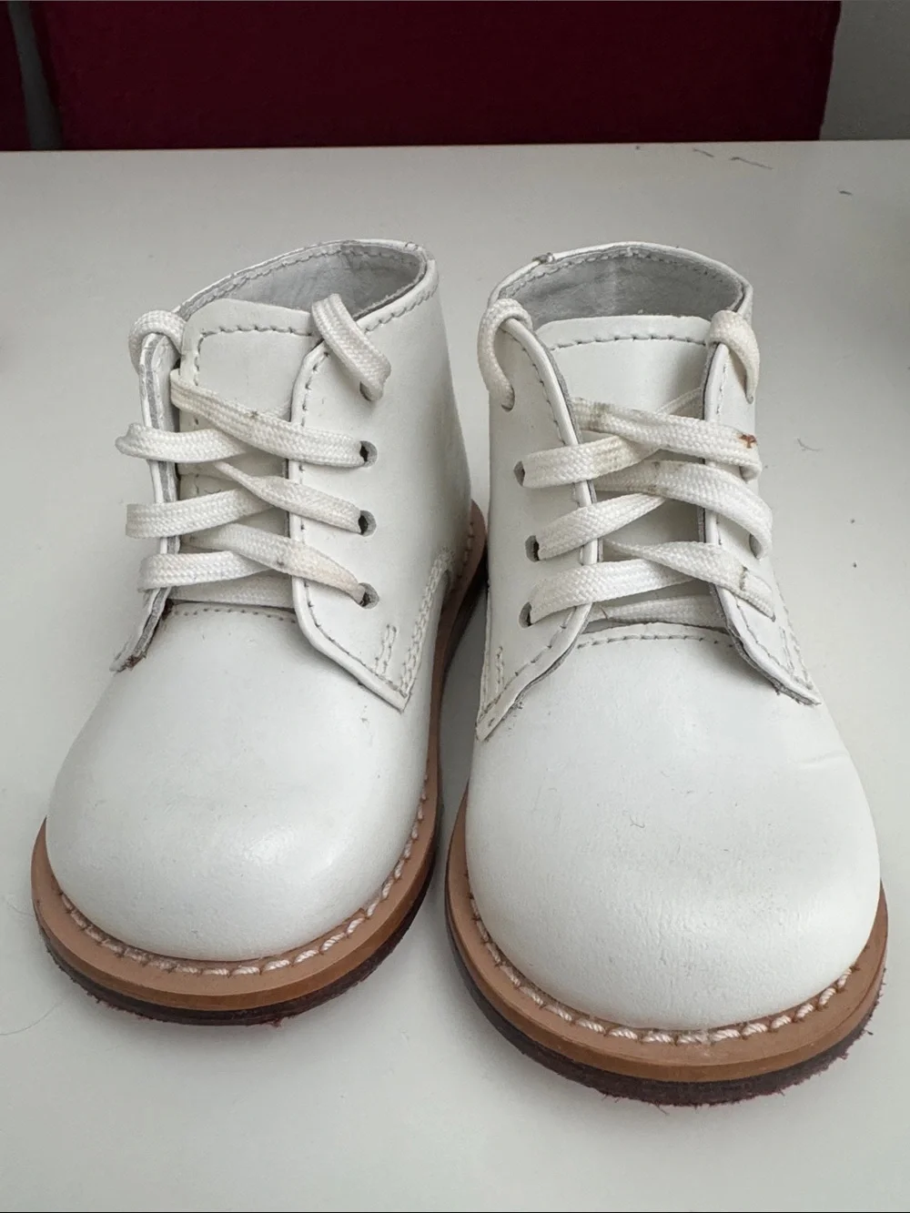 Josmo White Kids Lace-Up Leather Boots with Tan Trim